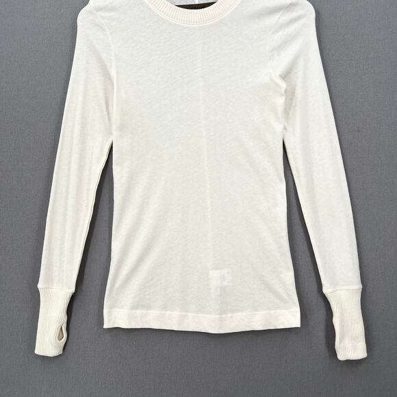 ENZA COSTA Cashmere Easy Cuffed Crew Top Womens XS Cream Long Sleeve Tee NEW - Picture 7 of 15